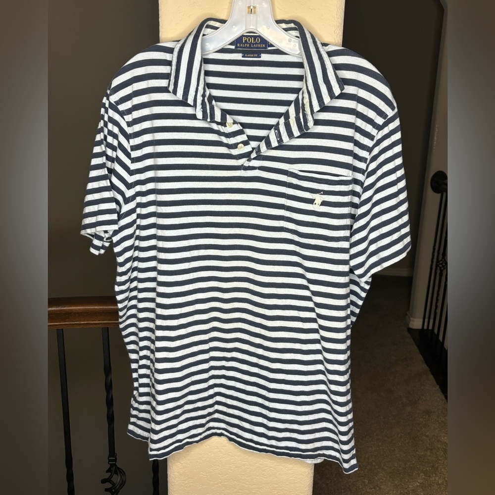 Polo by Ralph Lauren Classic Fit Striped Polo Shirt Size L 100% Cotton Preppy